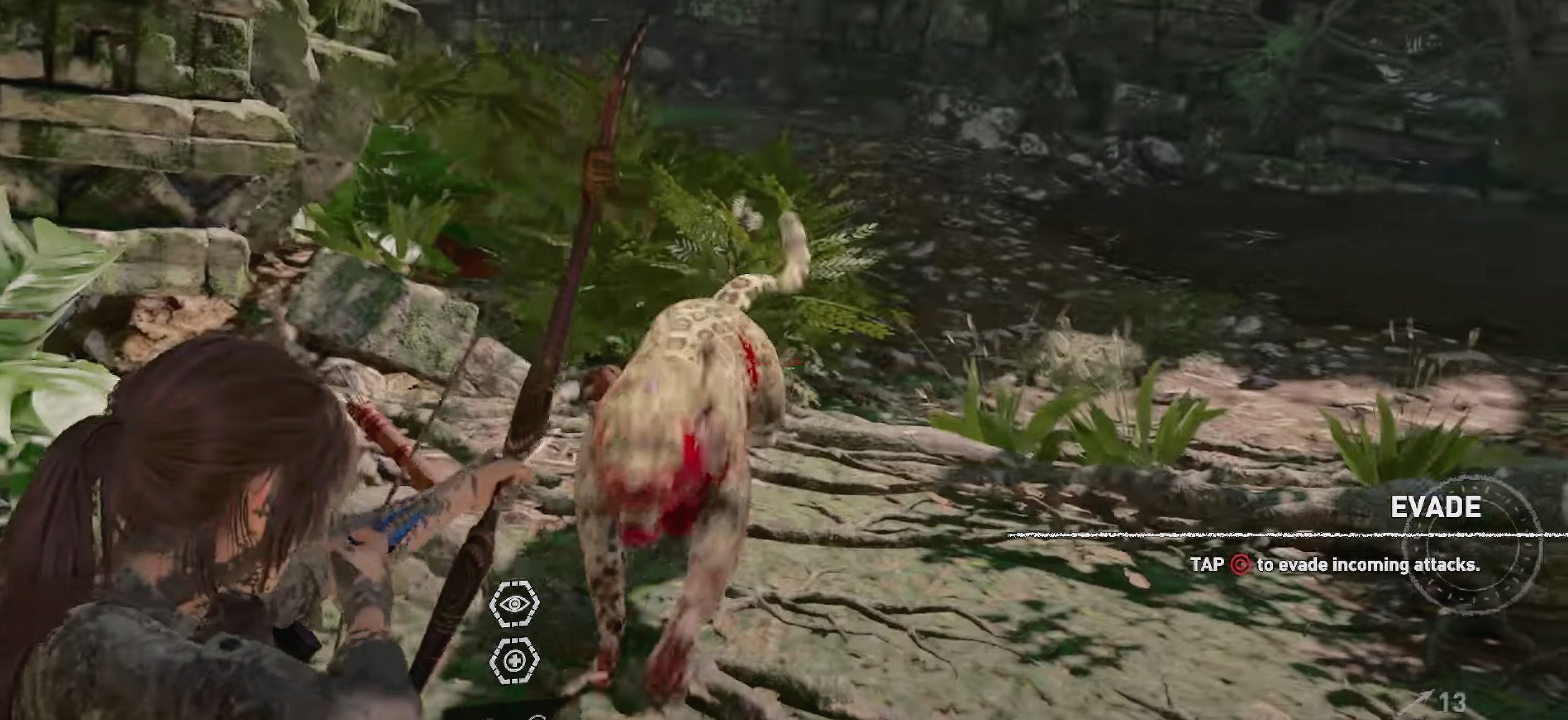 Lara Shooting Arrow At Jaguar