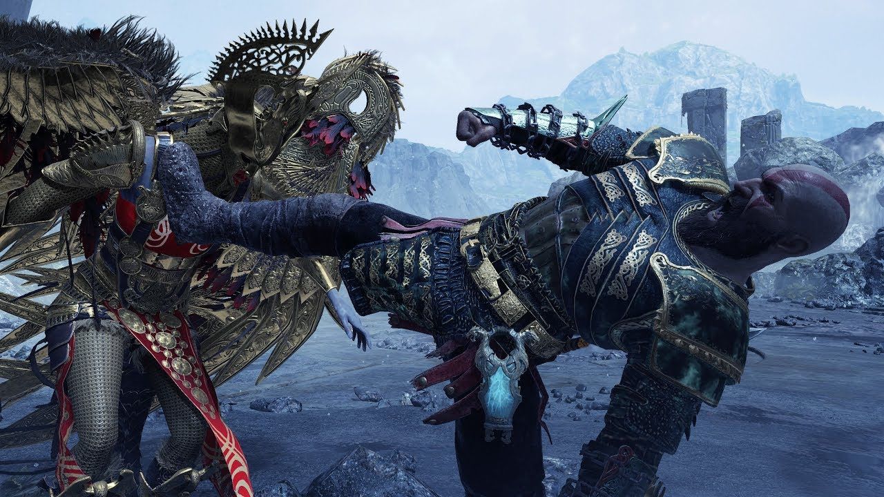 Kratos Kicking the queen Valkyrie