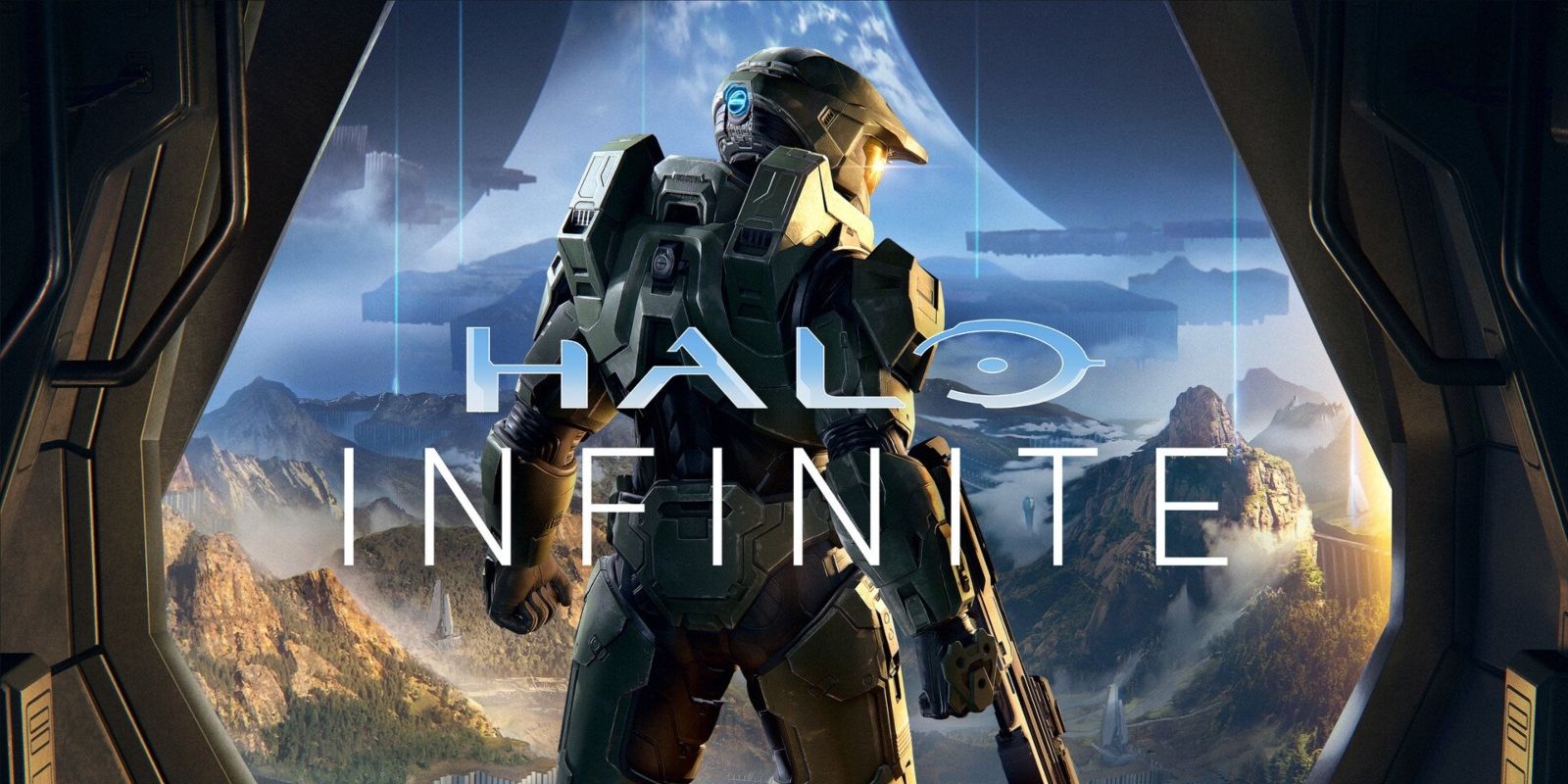 A promotional image for the upcoming Halo Infinite game, featuring Master Chief