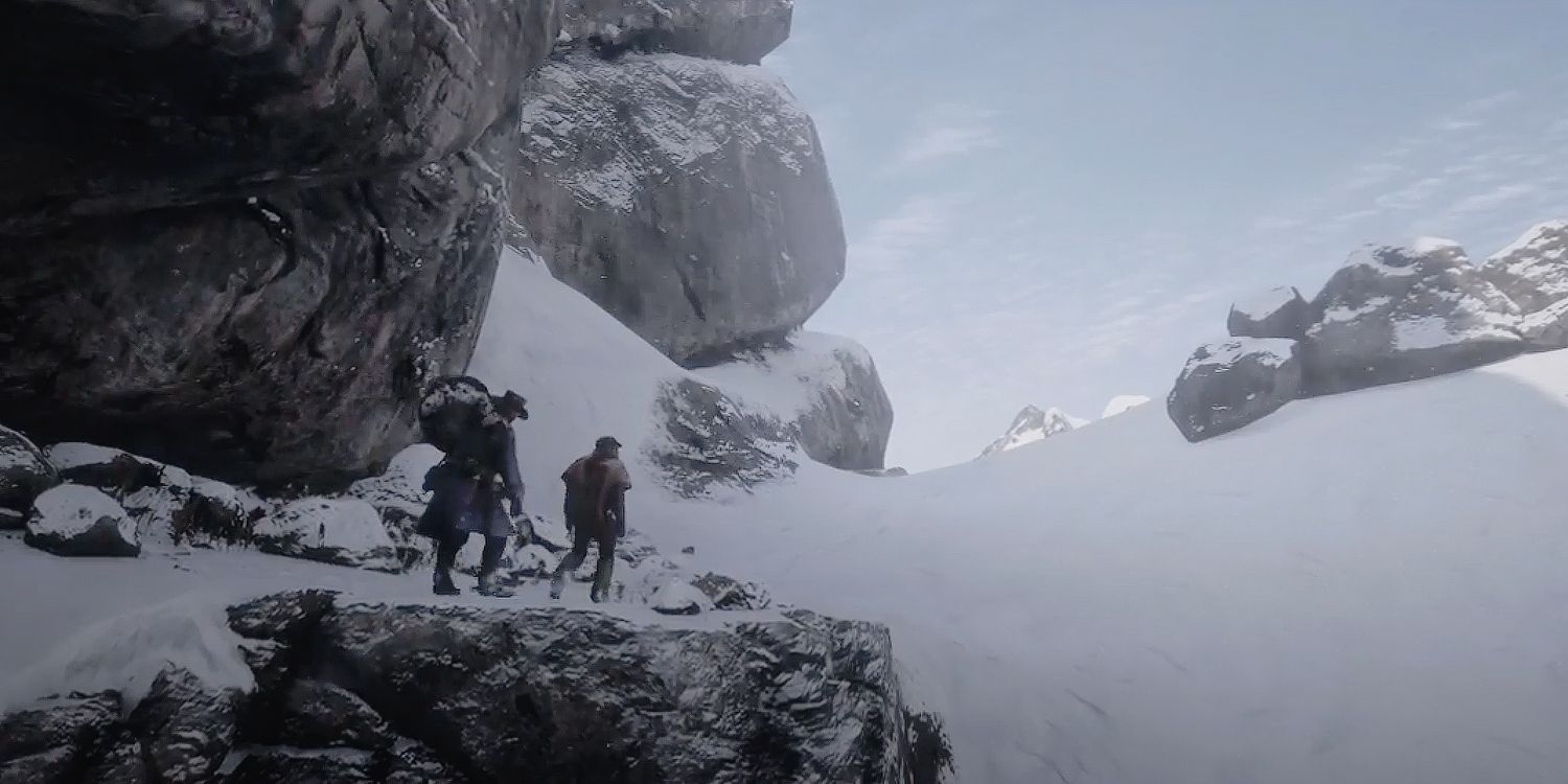 Three Men Making Their Way Through Snow