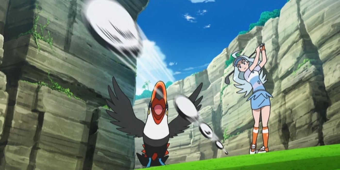Kahili And Toucannon Playing Golf, Pokemon Anime