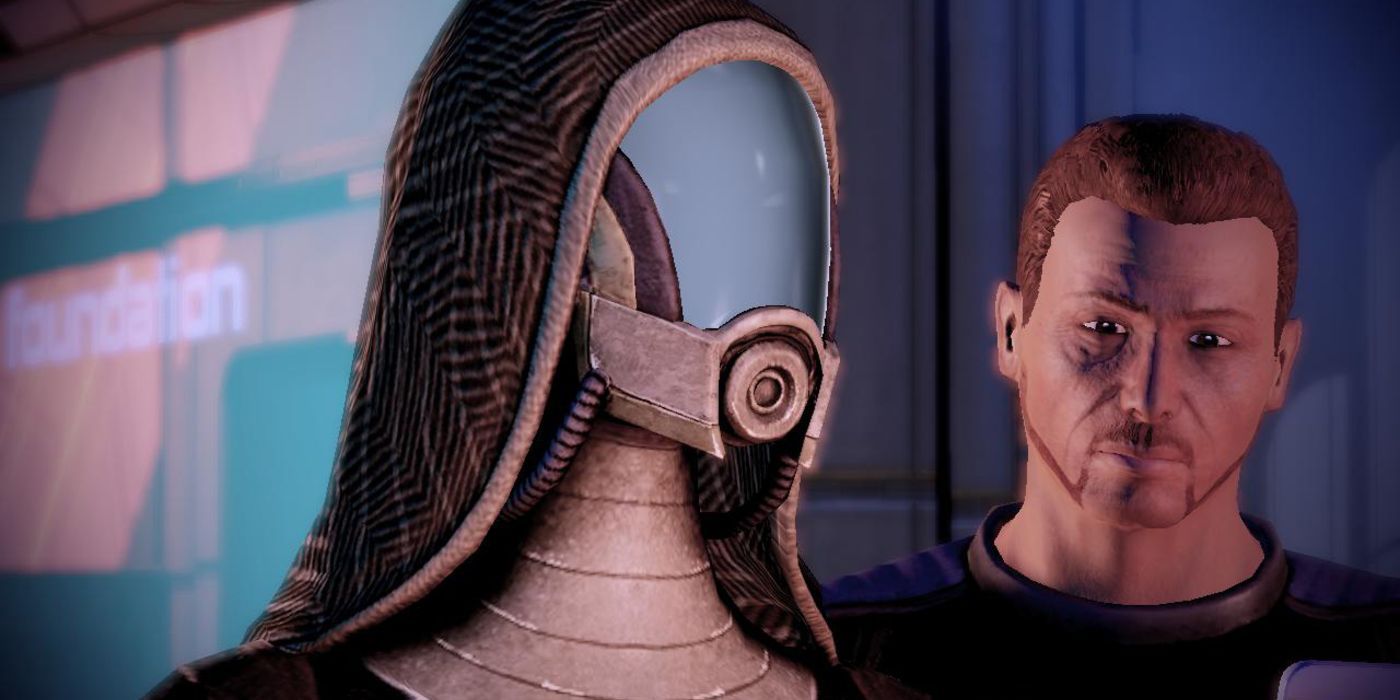 A C-Sec officer looks suspiciously at LiaVael during ME2's crime in progress side quest