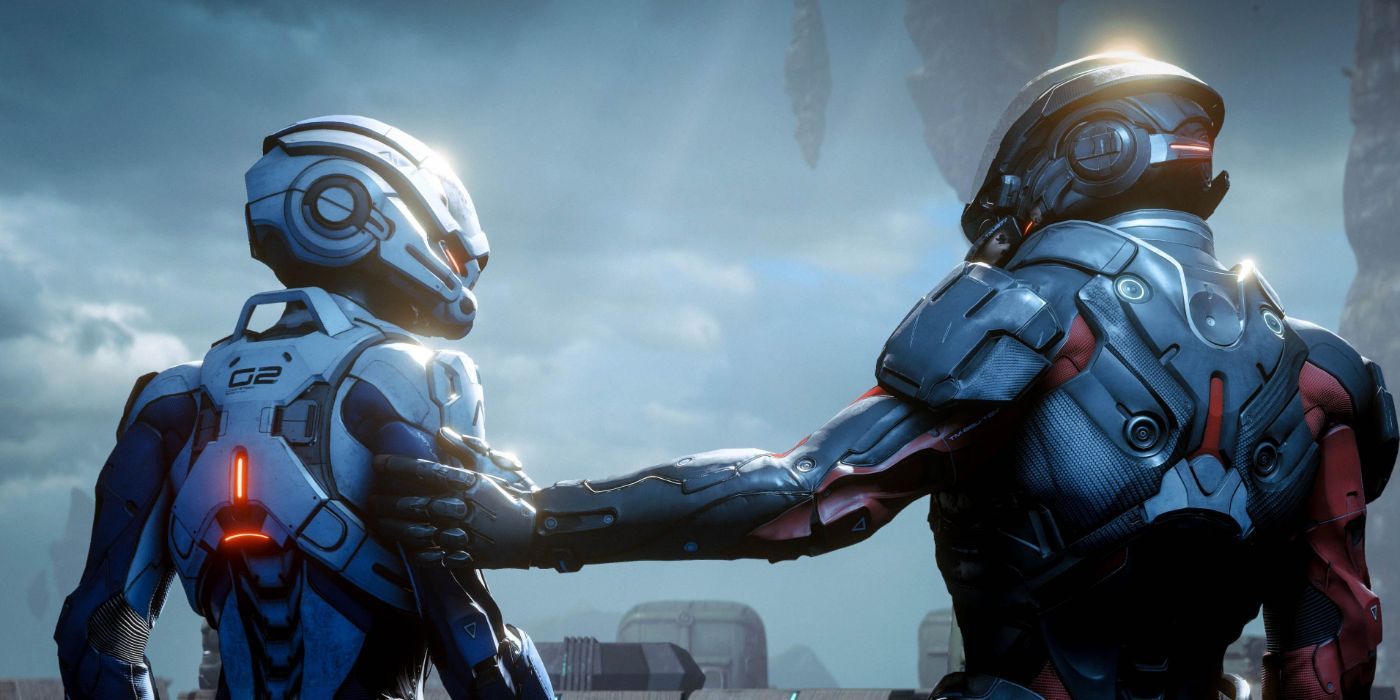 Sara Ryder (left) with her father, Alec, in Mass Effect: Andromeda
