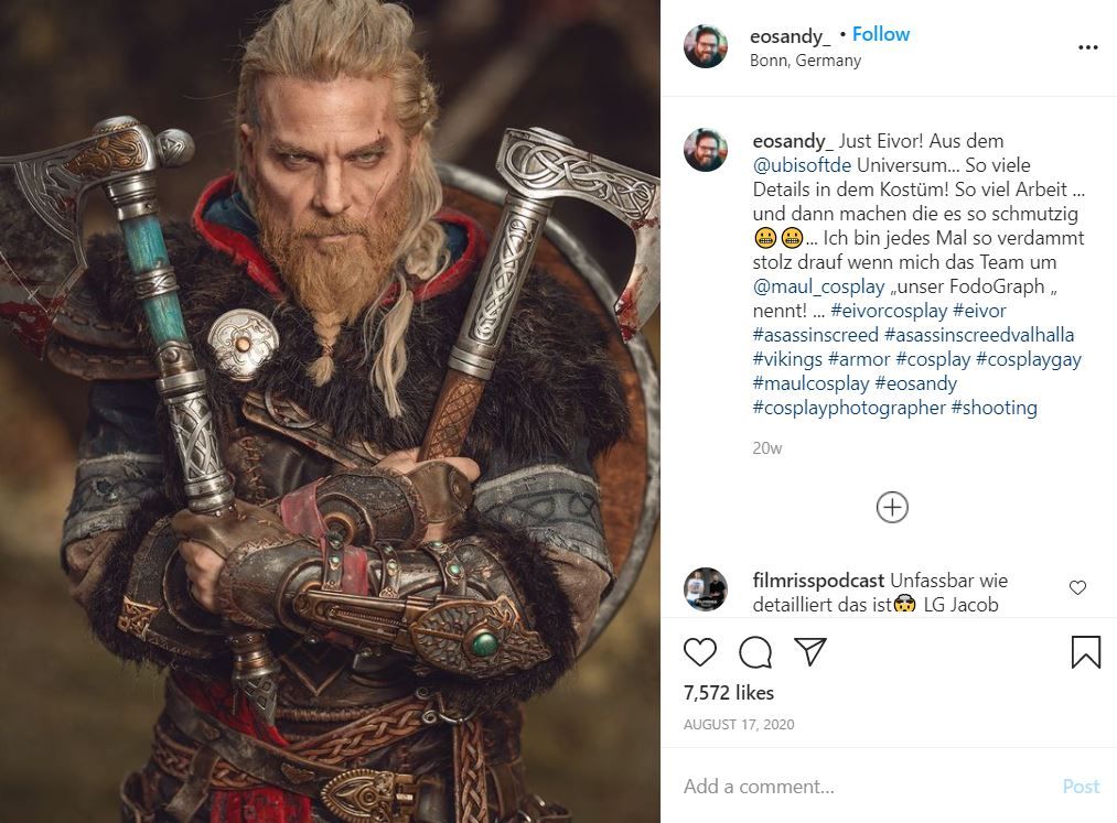 Male Eivor cosplay from Assassin's Creed Valhalla by Eosandy_ on Instagram