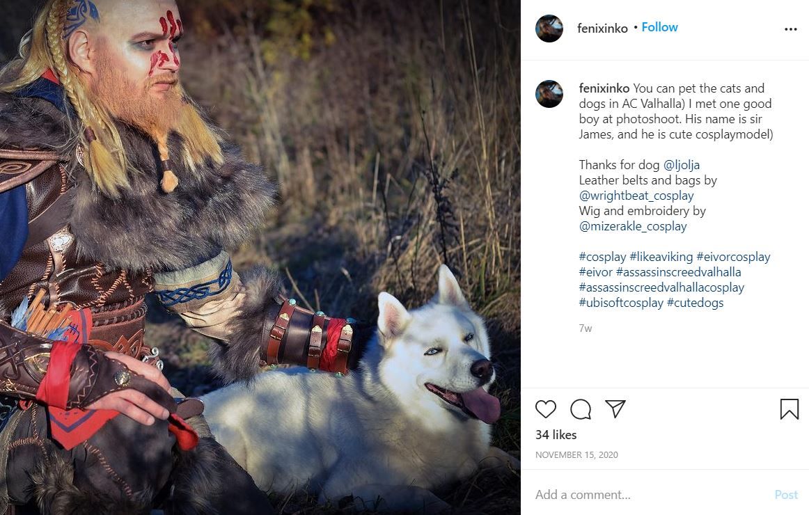 Male Eivor cosplay from Assassin's Creed Valhalla by Fenixinko on Instagram