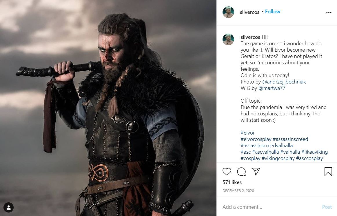 Male Eivor cosplay from Assassin's Creed Valhalla by Silvercos on Instagram