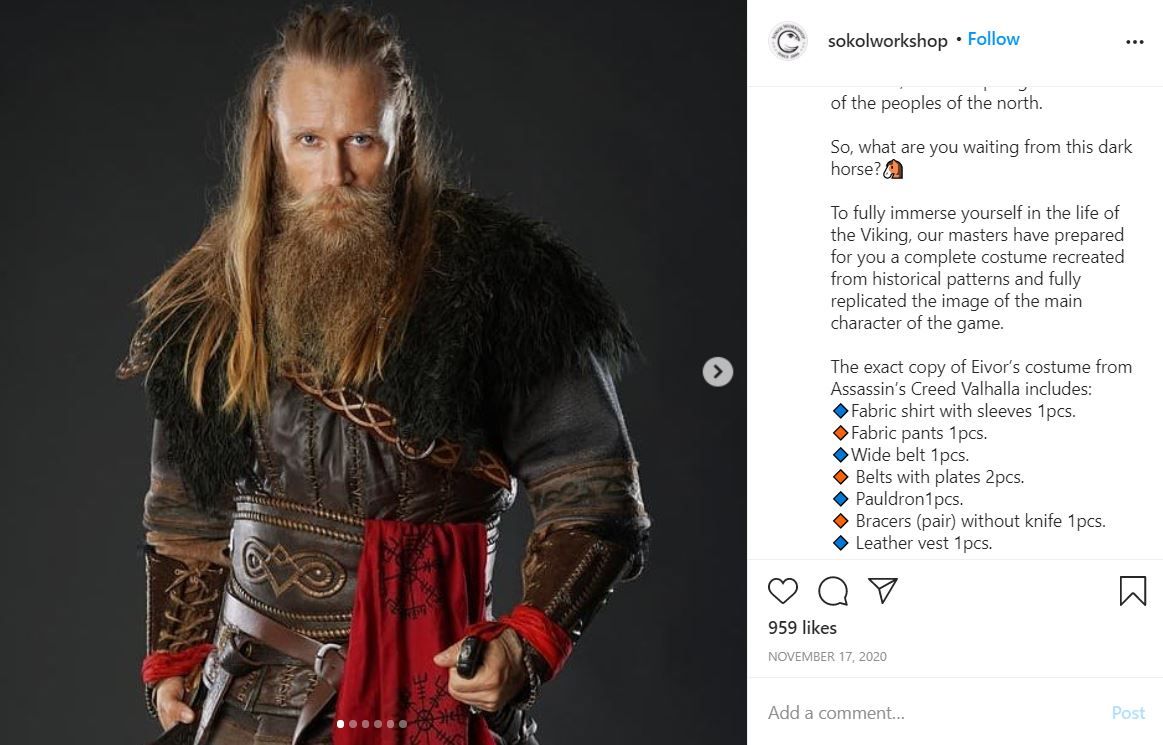 Male Eivor cosplay from Assassin's Creed Valhalla by Sokolworkshop on Instagram