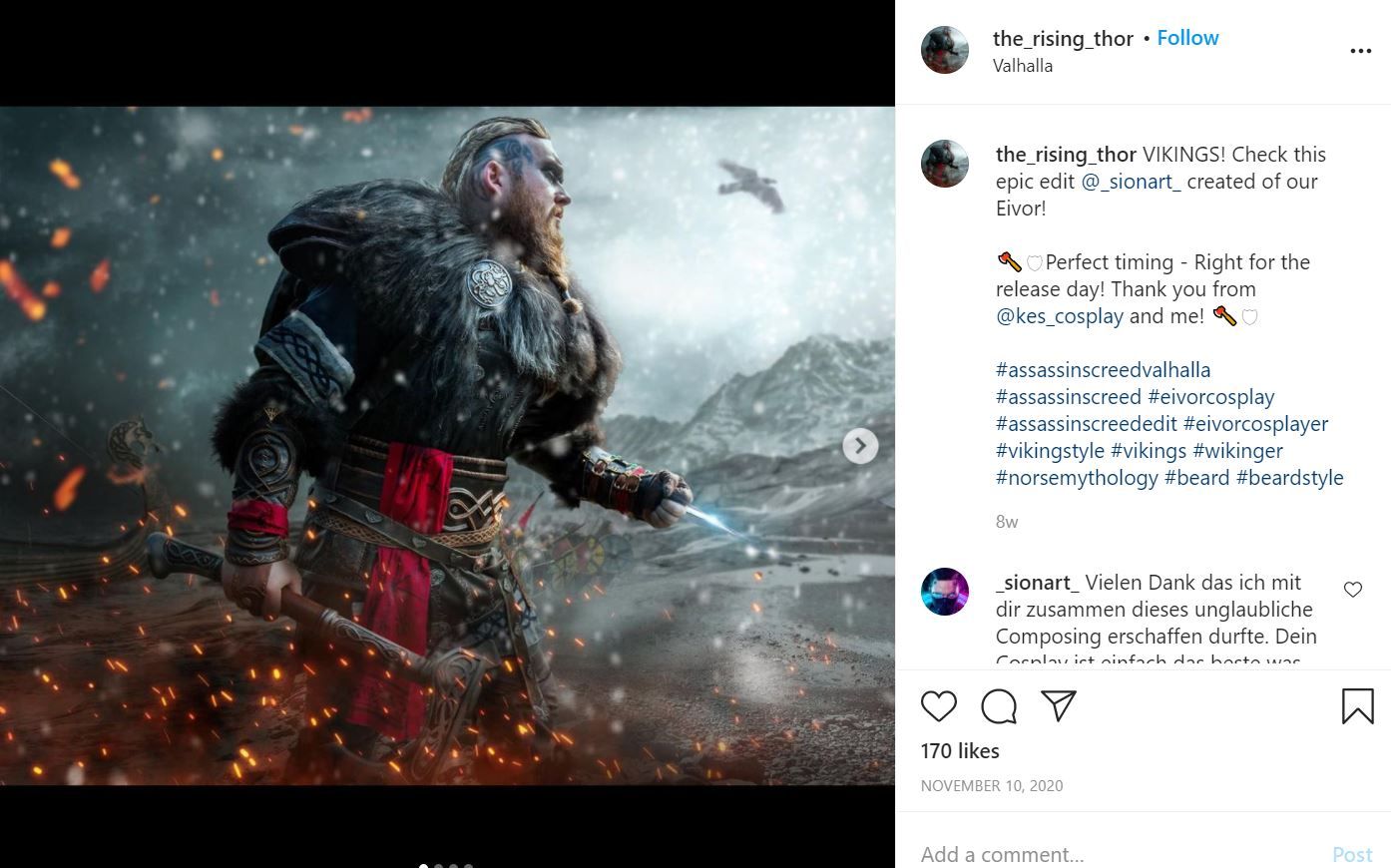Male Eivor cosplay from Assassin's Creed Valhalla by The_rising_thor on Instagram