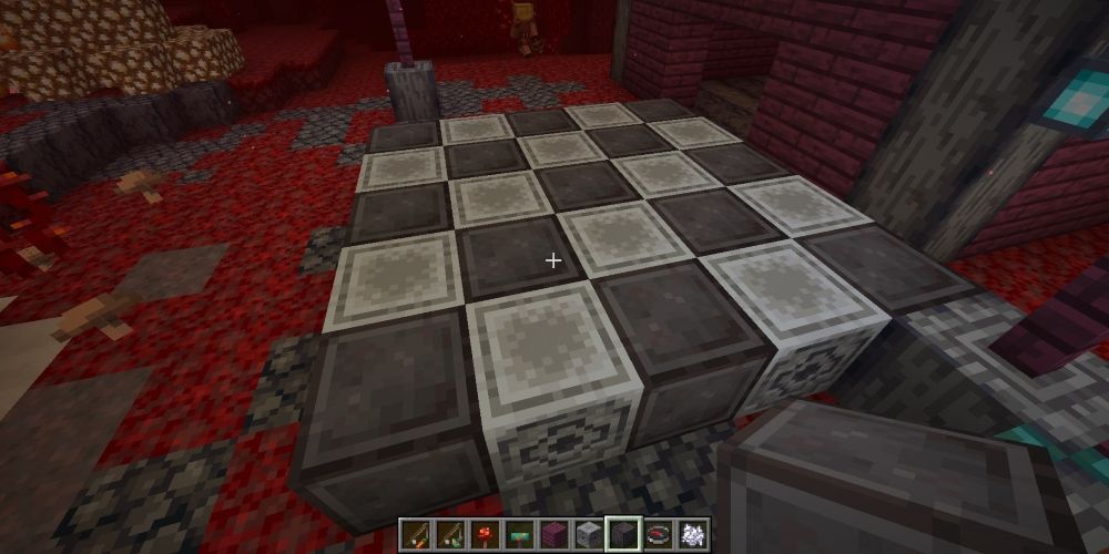 A sample checker pattern using netherite blocks in Minecraft