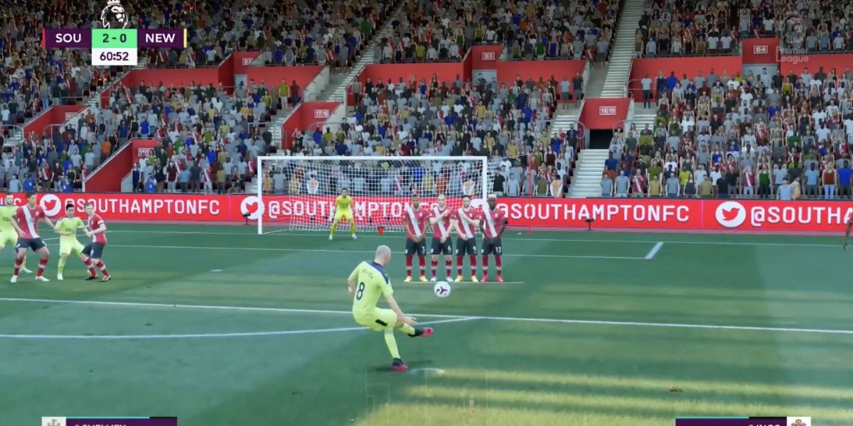 FIFA 21 Southampton vs Newcastle match screenshot free kick