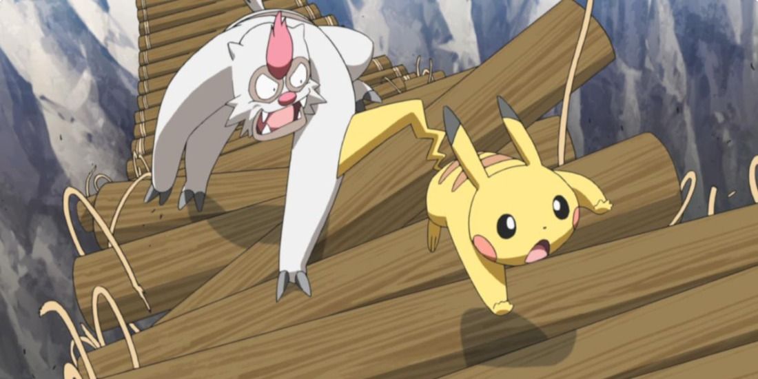 Vigoroth chasing a Pikachu in the Pokemon Generations anime