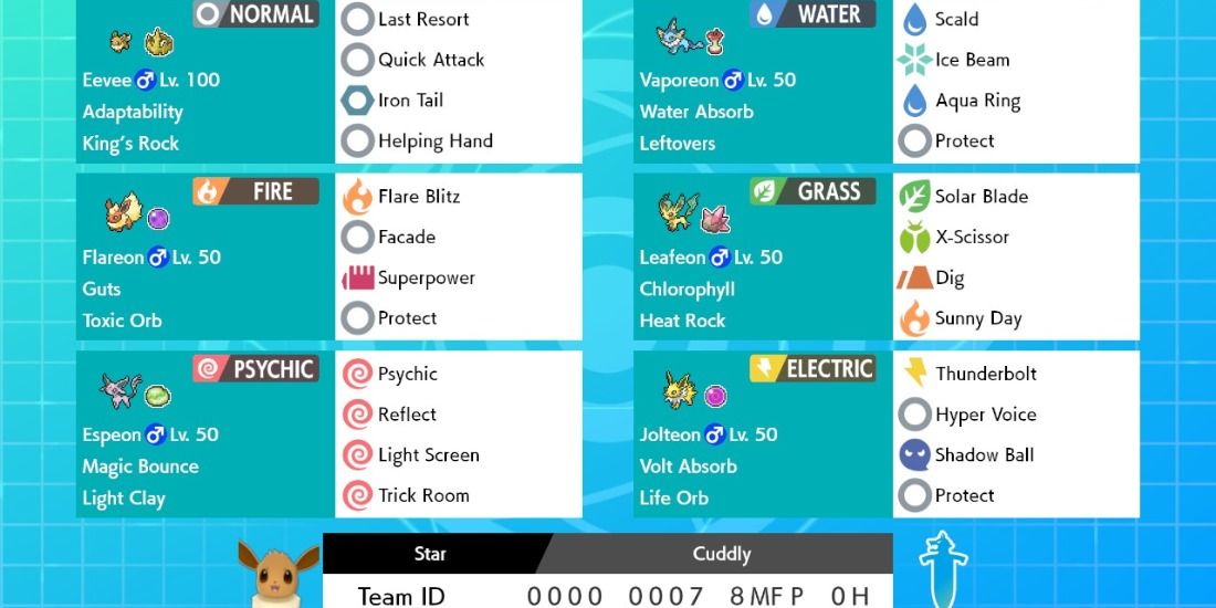 The Eevee and the Eeveelutions Rental Battle Team for Pokemon Sword & Shield