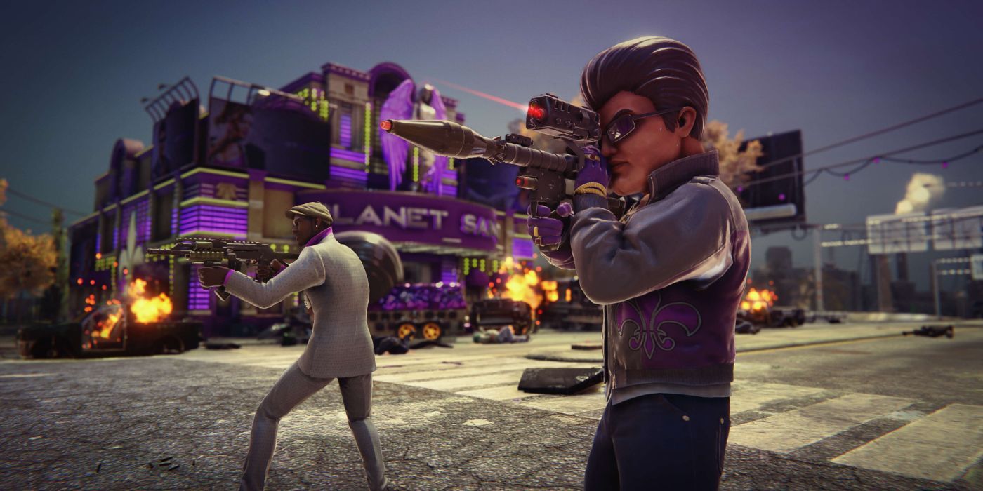 The Boss in a Gat costume (right) with Pierce in Saints Row The Third: Remastered