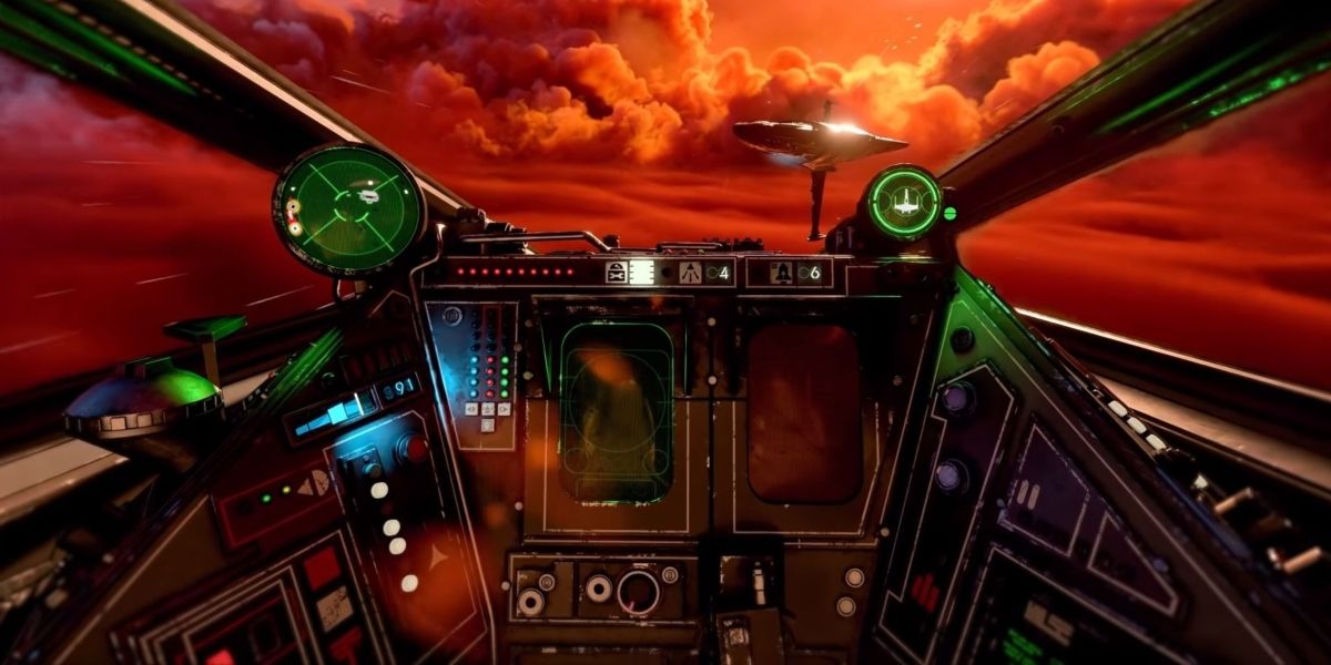 A view of the X-wing's instruments in the cockpit