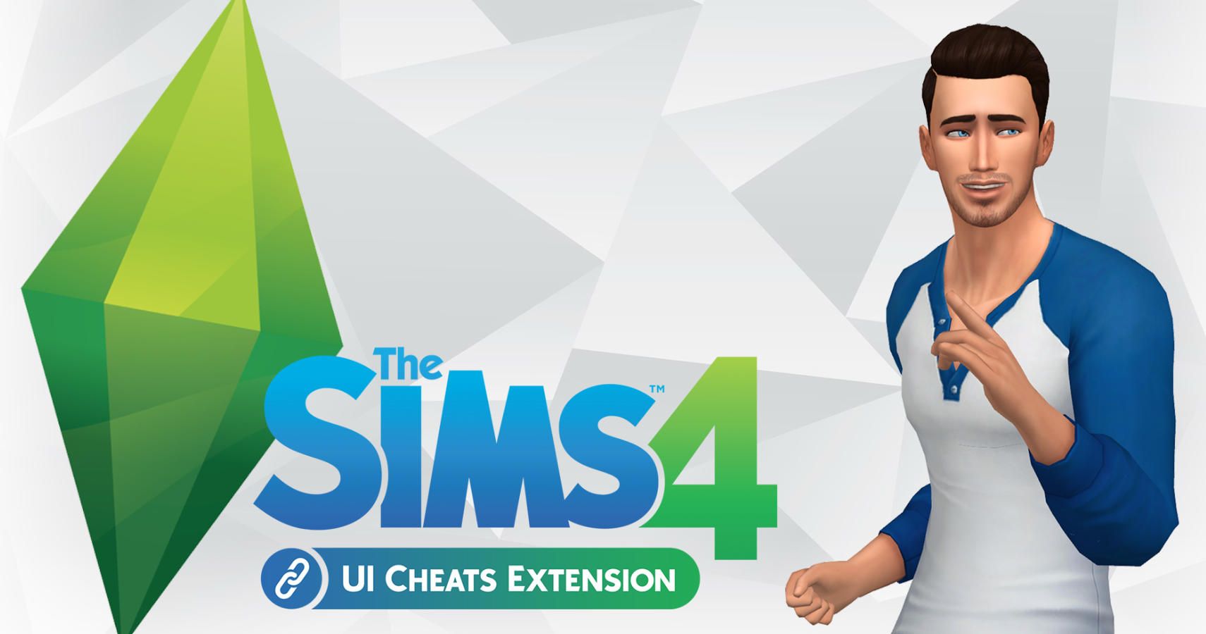 UI cheats extension graphic with a sim and TS4 logo.