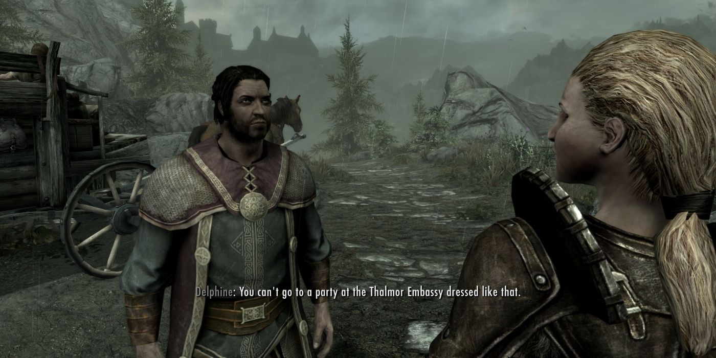 Skyrim delphine at the thalmor embassy with the dragonborn