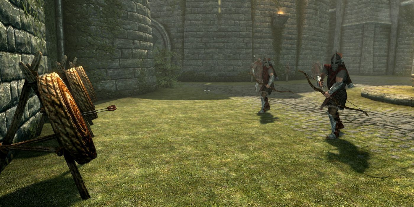 Solitude training at Castle Dour's training grounds in Skyrim