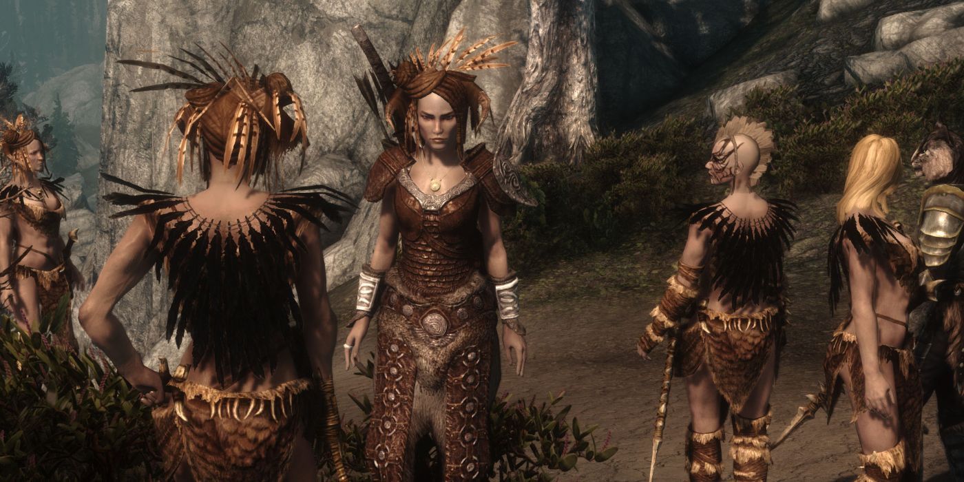 A group of Forsworn women in Skyrim