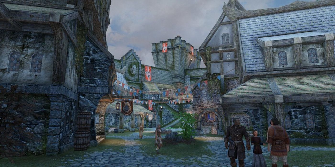 Solitude's main square in Skyrim
