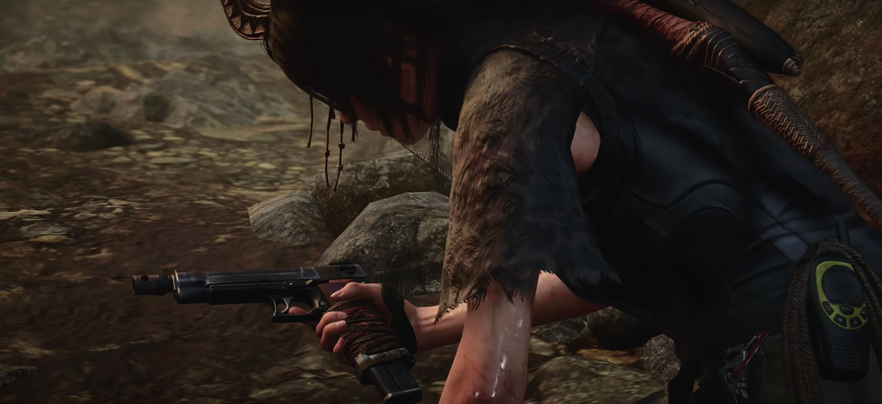 Lara Croft Holding A Gun