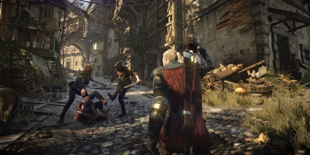 The Witcher 3 Geralt Saving A Man From Being Beaten
