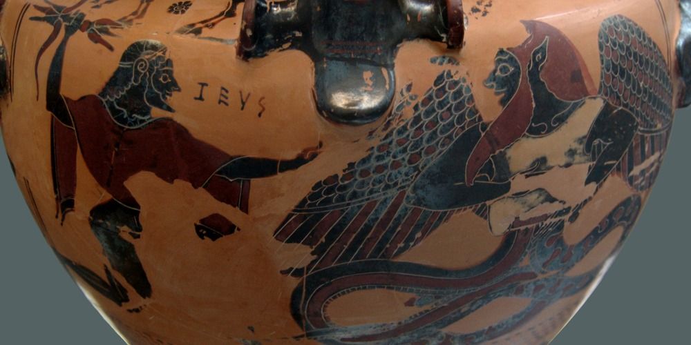 Greek vase depicting Zeus' battle with Typhon