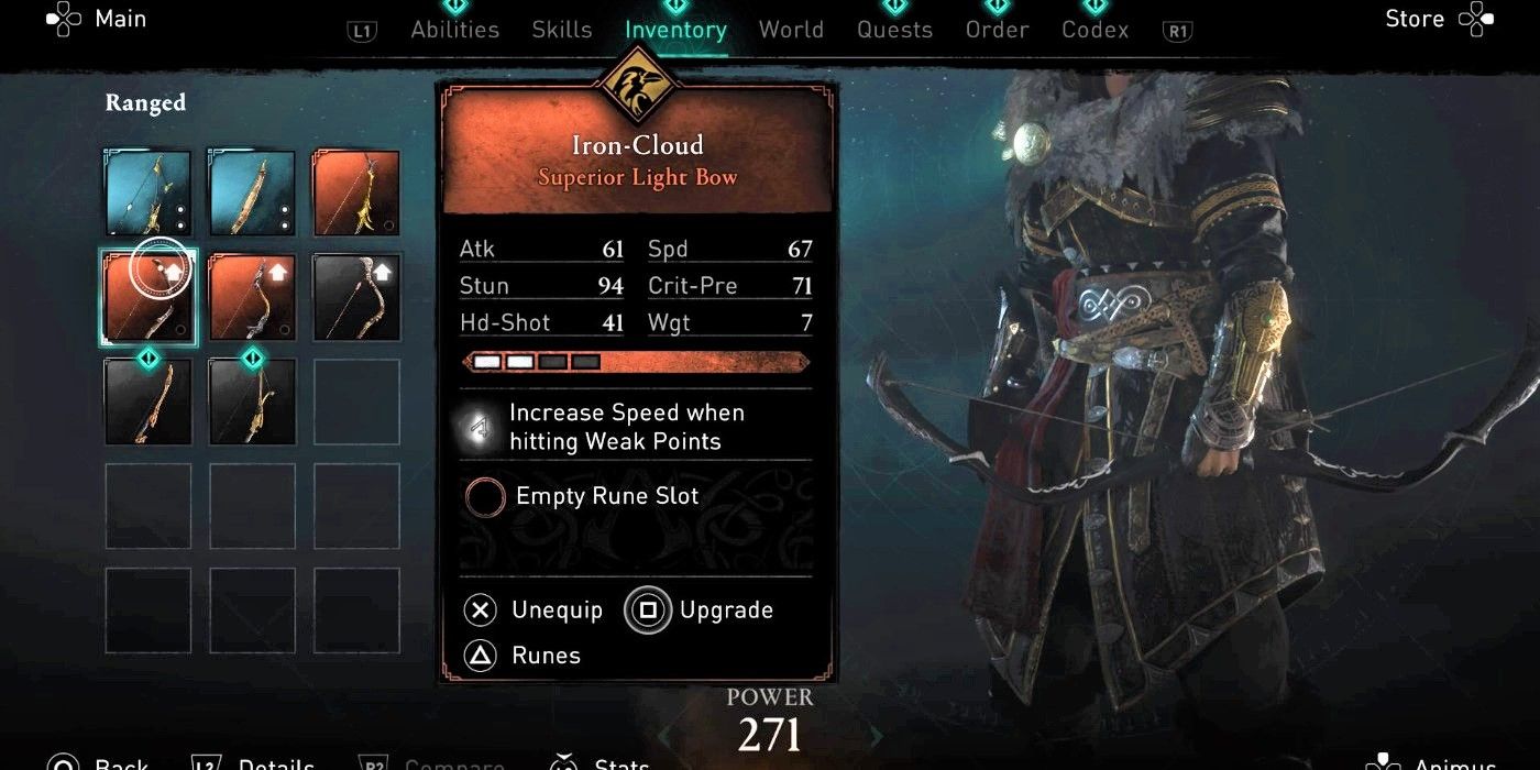 Iron Cloud light bow stat sheet in Assassin's Creed Valhalla