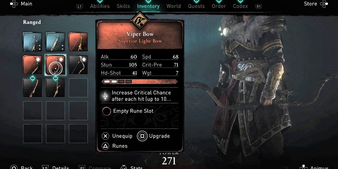 Viper Bow menu stat sheet in Assassin's Creed Valhalla