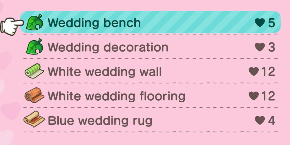 Some of the Wedding Season items in Animal Crossing: New Horizons
