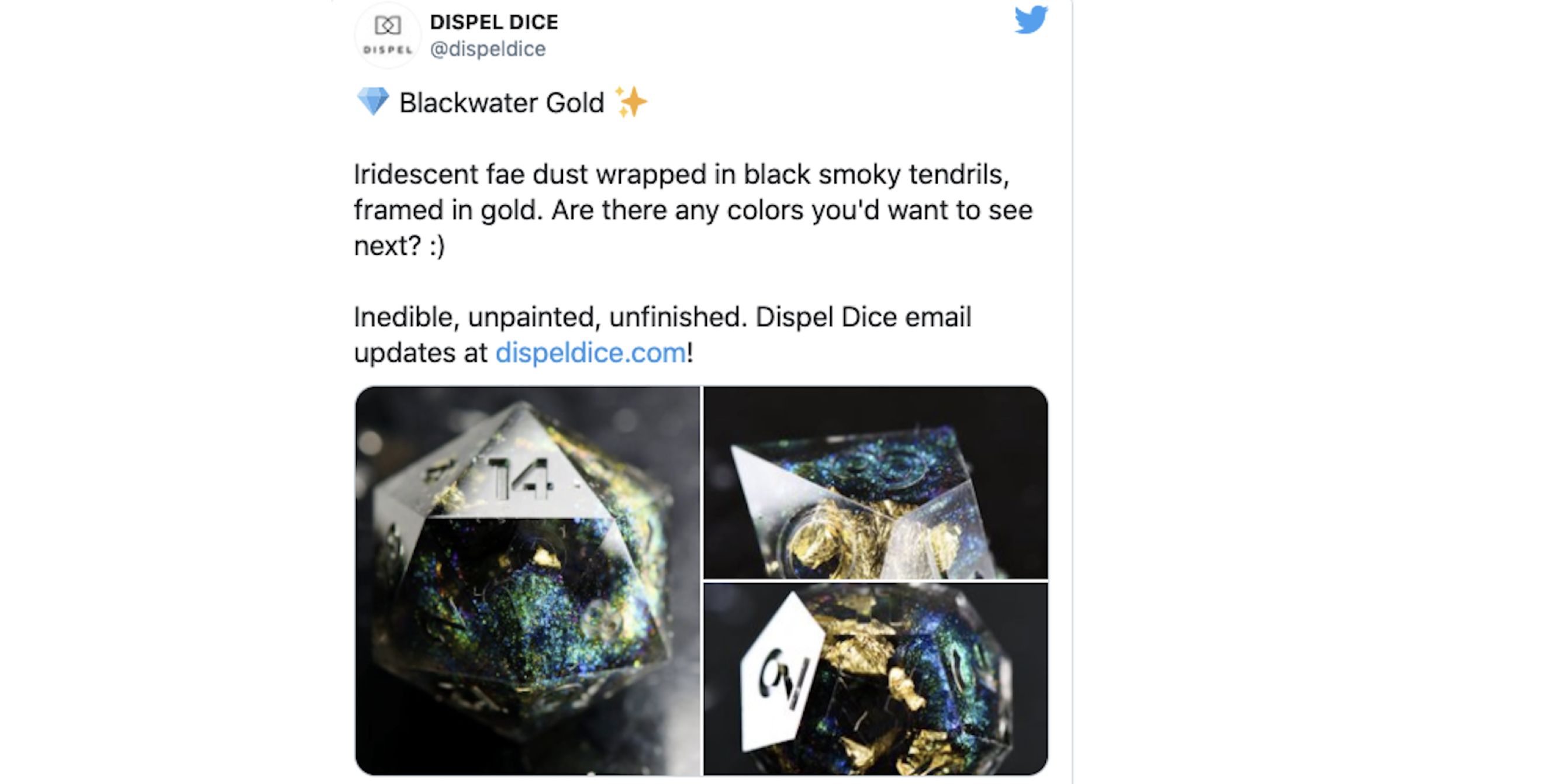 Image of fanmade dice design by dispeldice on twitter