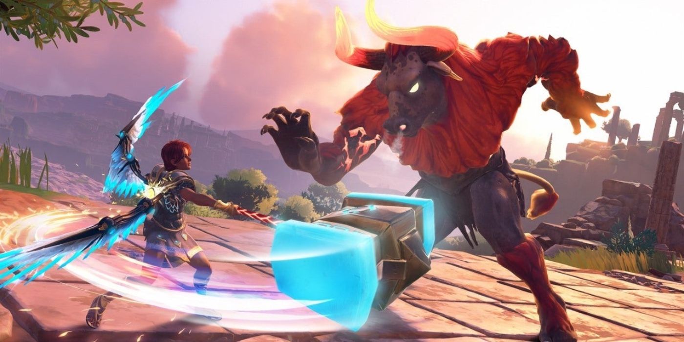 Fenyx fighting a minotaur