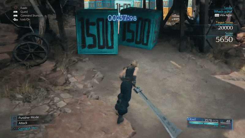 Breaking two large boxes with a single attack in the Whack-A-Box mini game in Final Fantasy VII Remake