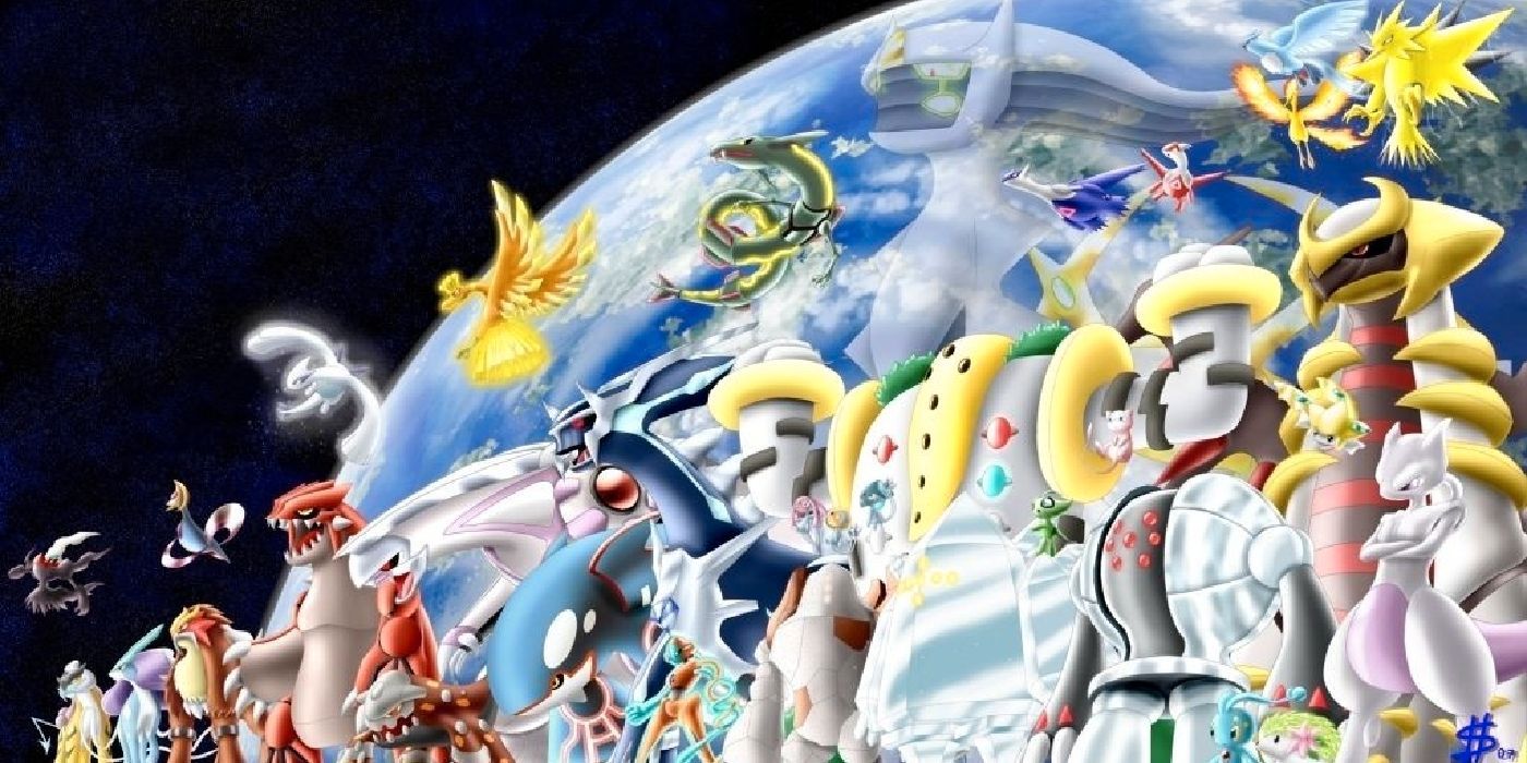 an assortment of legendary pokemon in space