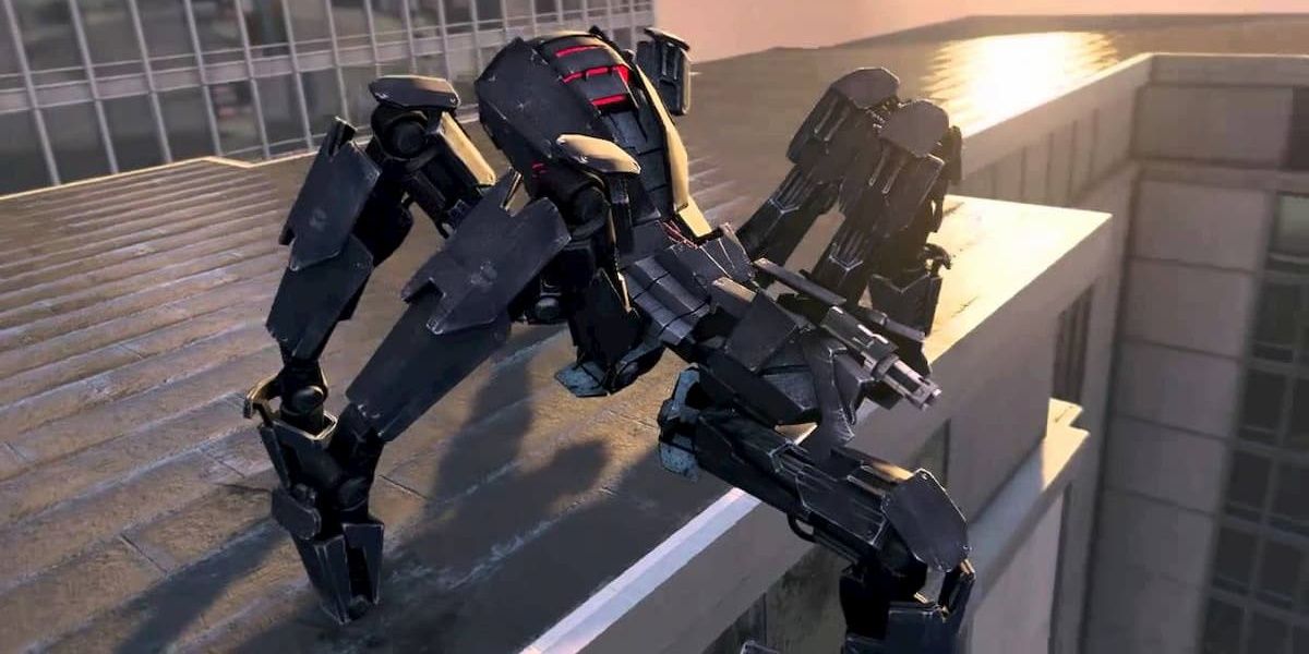 Spiderbot on top of a building