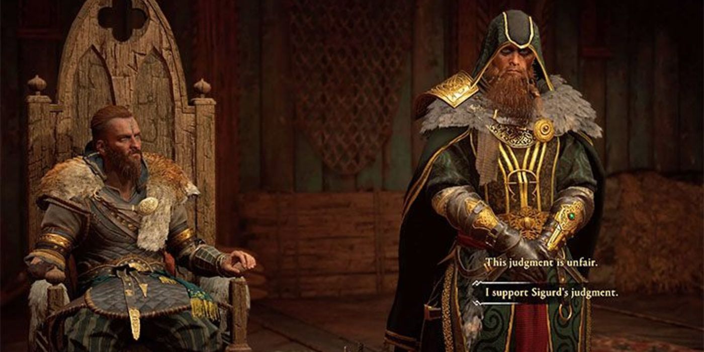 Eivor deciding to support or disagree with Sigurd's judgement in a dispute between two characters