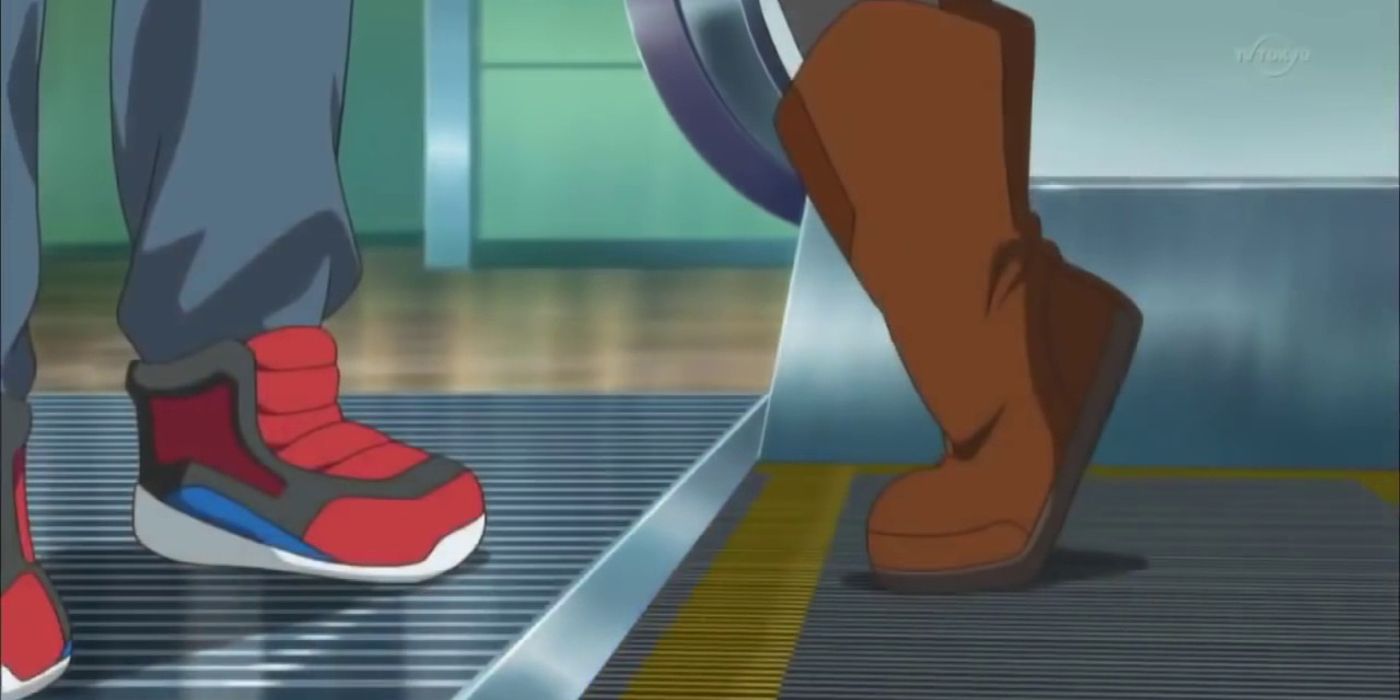 Ash And Serena Feet Shoes Kiss Escalator Pokemon XY Anime