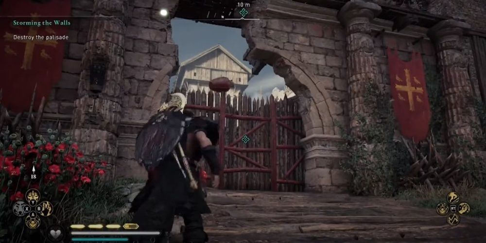 Assassin's Creed Valhalla Eivor Tossing A Fire Jar At Palisade