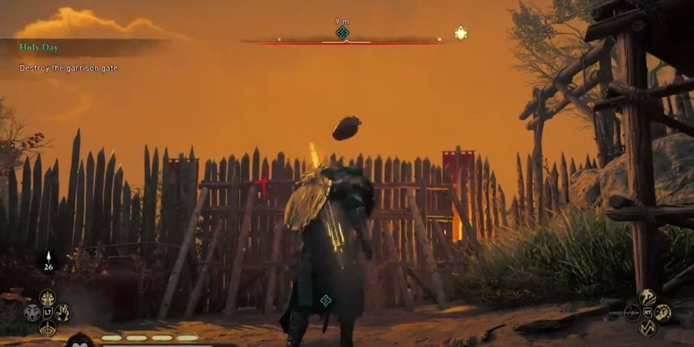 Assassin's Creed Valhalla Throwing A Fire Jar At The Garrison In Chepeham
