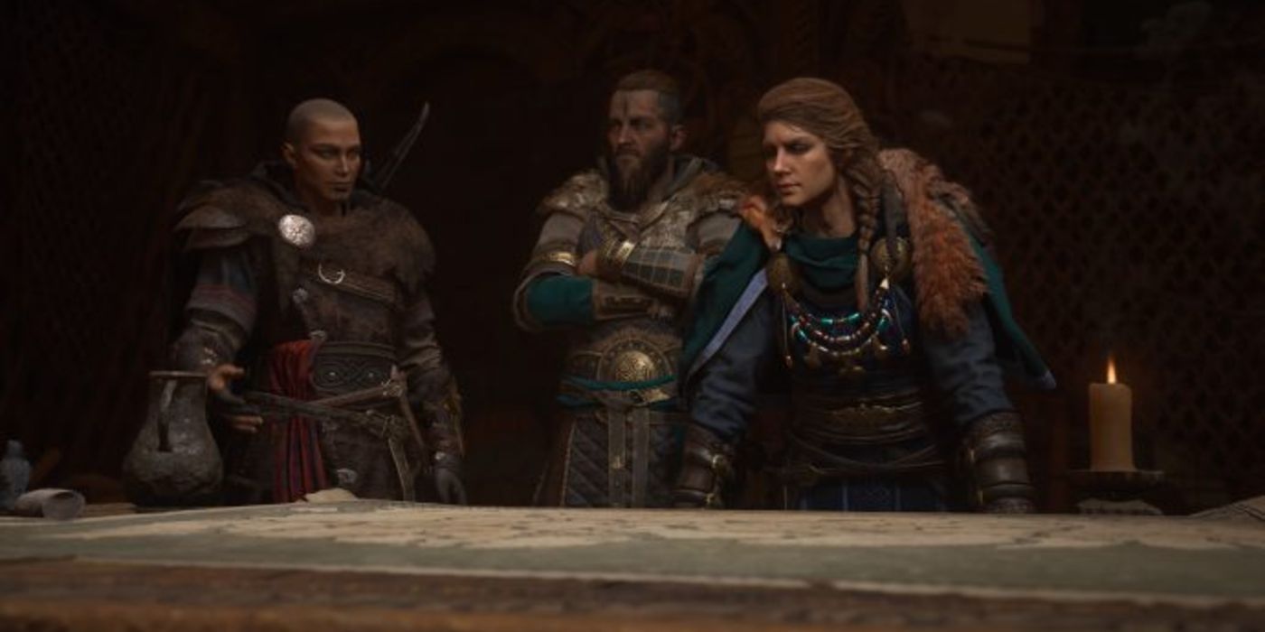 Eivor (left), Sigurd (middle) and Randvi at the Ravensthorpe Alliance Map
