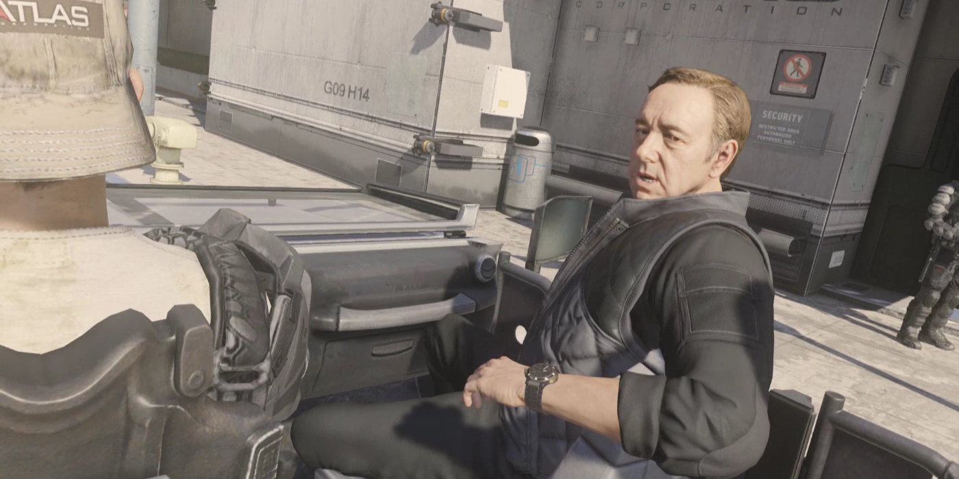 Jonathan Irons (right) with the player in a jeep in COD Advanced Warfare