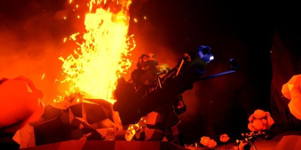 A dwarf fighting his way through a planet of lava
