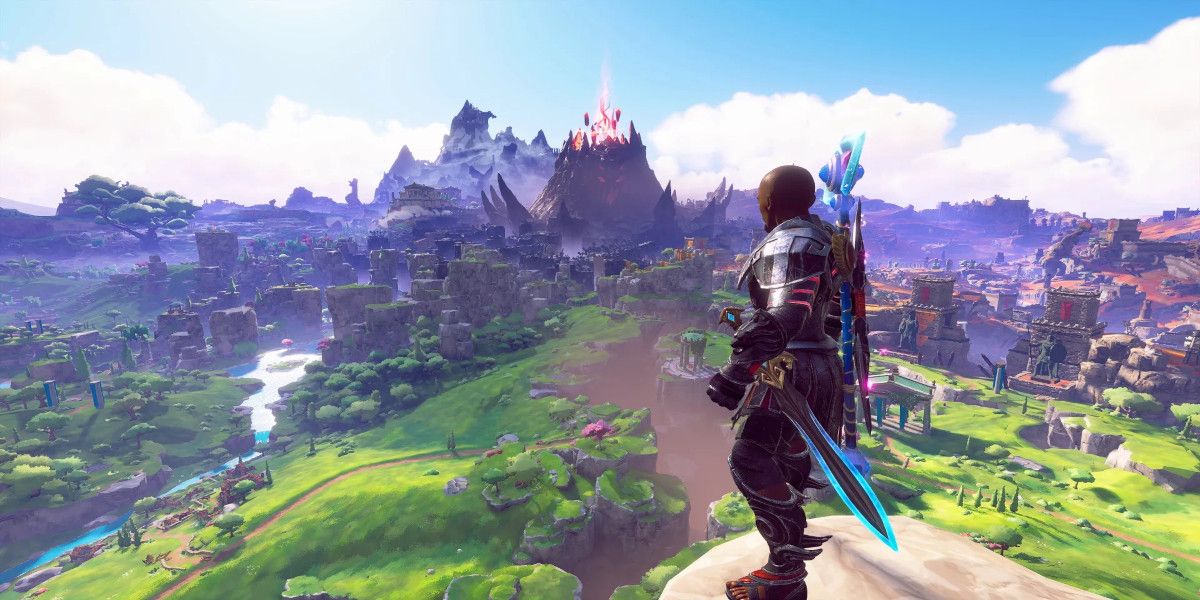 Fenyx stands on a cliff in Immortals Fenyx Rising