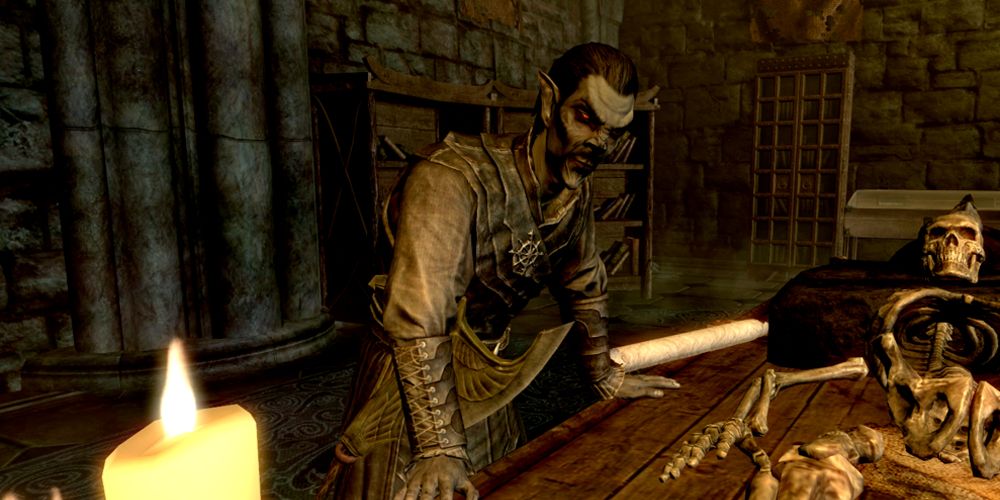 A dark elf in Skyrim.