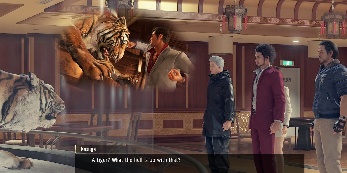 Yakuza Like A Dragon: Kasuga's Gang Face To Face With A Tiger, And Kiryu Punching That Tiger In The Head