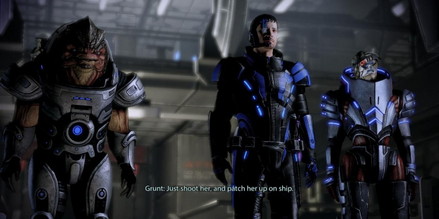 Grunt saying &quot;Just shoot her and patch her up on ship&quot;