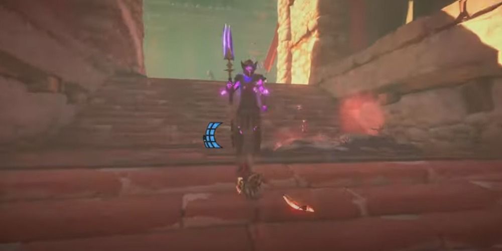 Fenyx battling a Spartoi Champion in Immortals Fenyx Rising