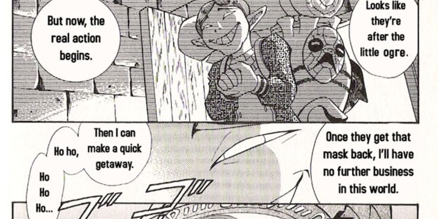 The Salesman in the Majora's Mask manga, showing a sinister side