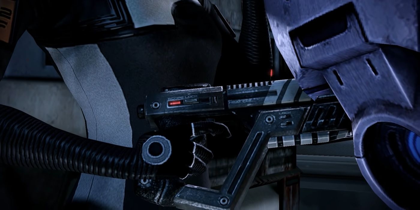 Mass Effect 2 Screenshot Of Shepard Aiming At Grunt