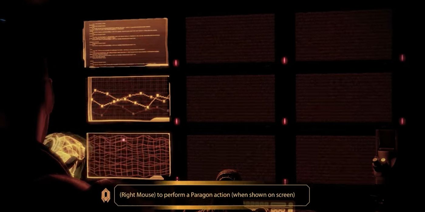 Mass Effect Screenshot Of Shepard Turning Off Veetor's Screens