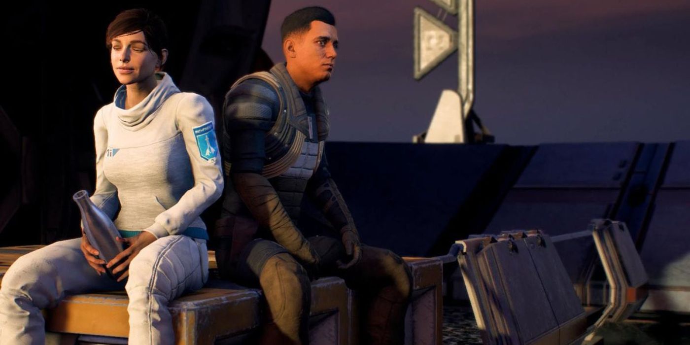 Mass Effect Andromeda Screenshot Of Female Ryder and Reyes Drinking Together